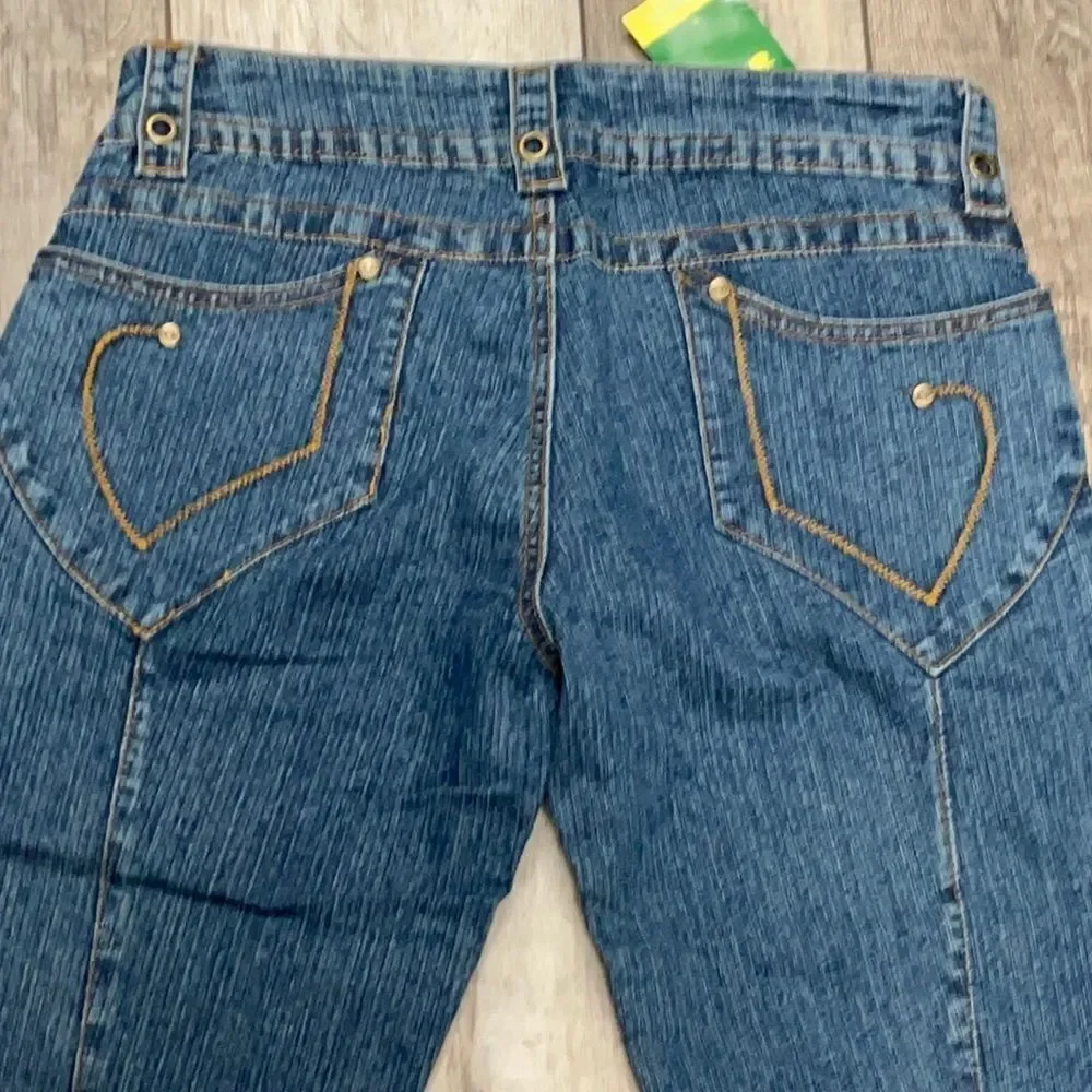 NWT Y2K G!nger Jeans Blue with Orange And Red Embroidered Stitching Size 10
